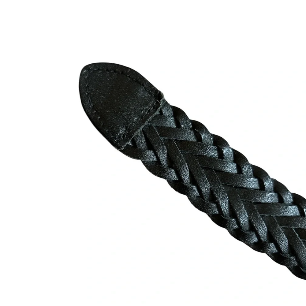 Black Braided Leather Belt with Gold Buckle Sz L